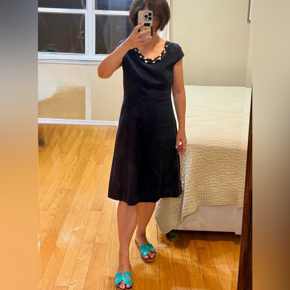 Ports 1961 Navy Blue Midi Dress with Beaded Detail